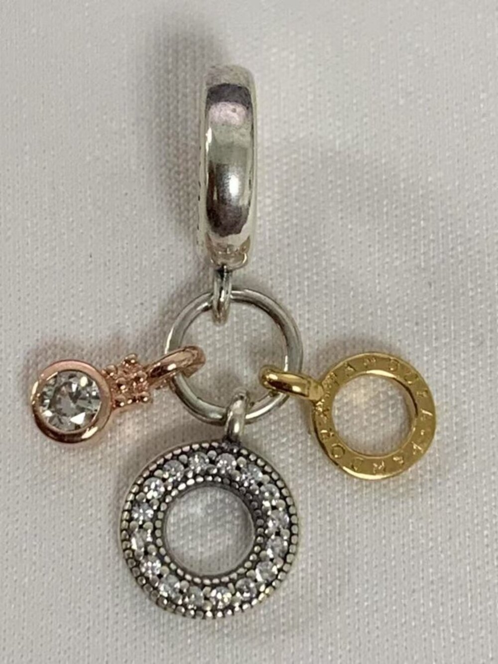 Pandora Triple Monogram & Logo Dangle Charm, S925 Silver Jewelry
